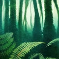 Prehistoric antediluvian forest landscape with primitive trees and ferns Royalty Free Stock Photo