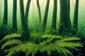 Prehistoric antediluvian forest landscape with primitive trees and ferns Royalty Free Stock Photo