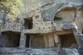 Prehistoric caves carved in sandstone. Called Grottes de Cales. Royalty Free Stock Photo