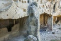 Prehistoric caves carved in sandstone. Called Grottes de Cales. Royalty Free Stock Photo