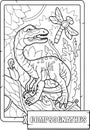 Prehistoric dinosaur compsognathus, coloring book for children, outline illustration