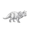 Prehistoric Dinosaur Doodle Vector Illustration. Hand Drawn Triceratops Reptile Engraving Style Drawing.