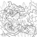 Prehistoric dinosaur fight, coloring book, outline illustration Royalty Free Stock Photo