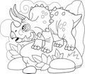 Prehistoric dinosaur Triceratops, coloring book, funny illustration