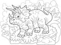 Prehistoric dinosaur triceratops, coloring book, funny illustration