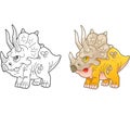 Prehistoric dinosaur triceratops, coloring page, funny illustration Royalty Free Stock Photo