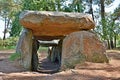 Prehistoric dolmen near megalithic menhirs alignment. Carnac, Brittany. France