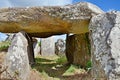 Prehistoric dolmen near megalithic menhirs alignment. Carnac, Brittany. France