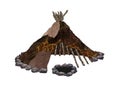 Prehistoric hut made of skins. illustration on white background Royalty Free Stock Photo