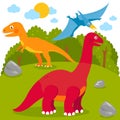 Prehistoric landscape with dinosaurs. Vector illustration
