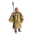 Prehistoric man with a straw rain coat Royalty Free Stock Photo