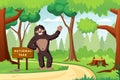 prehistoric monkey bigfoot. cartoon biology ancient gorilla yeti in national park background, neanderthal men monkey in