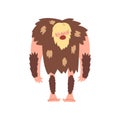 Prehistoric Muscular Bearded Man, Primitive Stone Age Caveman in Animal Pelt Cartoon Character Vector Illustration