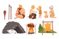 Prehistoric people stone age set concept