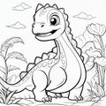 Prehistoric Playtime: Dive into 3D Coloring with a Playful Baby Dinosaur in Black & White