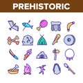 Prehistoric Primitive Collection Icons Set Vector