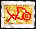 Prehistoric rock paintings, the series `The 30th Anniversary of The Cuban Speleological Society`, circa 1970