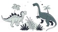 Prehistoric Scene with Brachiosaurus and Stegosaurus Dinosaurs, vector design Generative AI Royalty Free Stock Photo