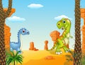 Prehistoric scene with funny dinosaur collection set