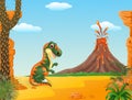 Prehistoric scene with tyrannosaurus dinosaur mascot