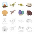 Prehistoric shell, dinosaur eggs,pterodactyl, mammoth. Dinosaur and prehistoric period set collection icons in cartoon Royalty Free Stock Photo