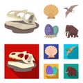 Prehistoric shell, dinosaur eggs,pterodactyl, mammoth. Dinosaur and prehistoric period set collection icons in cartoon Royalty Free Stock Photo