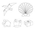 Prehistoric shell, dinosaur eggs,pterodactyl, mammoth. Dinosaur and prehistoric period set collection icons in outline Royalty Free Stock Photo
