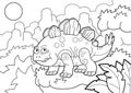 Prehistoric stegosaurus dinosaur, coloring book, funny illustration