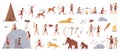 Prehistoric stone age cave hunter people, weapon tools and ancient wild animals set Royalty Free Stock Photo