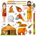 Prehistoric Stone Age Caveman Icons Royalty Free Stock Photo