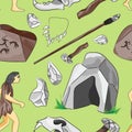 Prehistoric stone age icons set pattern Royalty Free Stock Photo