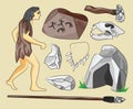 Prehistoric stone age icons set Royalty Free Stock Photo