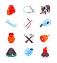 Prehistoric times - modern colorful isometric icons set