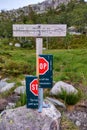 Signpost showing direction to Preikestolen, Norway