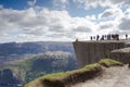 Preikestolen or Prekestolen. Pulpit Rock, famous attraction near Stavanger. View on Lysefjord, Norway hiking Royalty Free Stock Photo