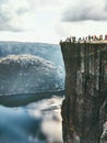 Preikestolen Pulpit Rock cliff edge in Norway mountains