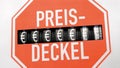Electricity meter with the German warning sign `Preisdeckel` Price Cap