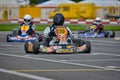 PREJMER, BRASOV, ROMANIA - MAY 3: Unknown pilots competing in National Karting Championship Dunlop 2015, Royalty Free Stock Photo