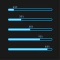 Preloaders and bright blue progress bars in percent. Royalty Free Stock Photo