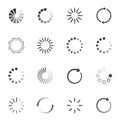 Preloaders round line and bold icons set isolated on white. Downloading uploading buffering