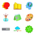 Premeditation icons set, cartoon style Royalty Free Stock Photo