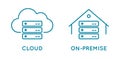 On-premise and cloud service line icon. Local network and cloud based solutions.