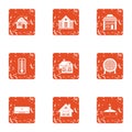 Premise icons set, grunge style