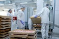 Shymkent, Kazakhstan - 03.12.2020 : Rakhat confectionery factory. Employees are engaged in packaging marmalade candies