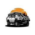 Premium adventure overland SUV in outdoor scenery vector illustration