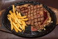 Premium American prime rib steak with french fries