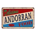 Premium andorran food vintage restaurant tin sign. Promotional ad sign board for food and drink diner. Retro vector Royalty Free Stock Photo