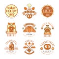 Premium bakery logo design, vintage traditional bakery shop, company emblem vector Illustrations