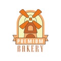 Premium bakery logo template, bread shop badge retro food label design vector Illustration Royalty Free Stock Photo