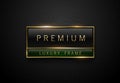 Premium black green label with golden frame on black geometric background. Dark luxury logo template. Vector illustration. Royalty Free Stock Photo